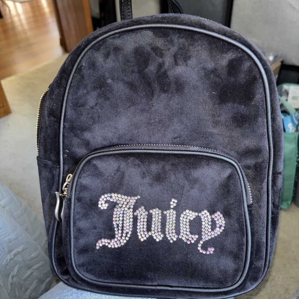 Juicy Couture Black Bling Velour Obsession Backpack Purse Bag NWT retail $99